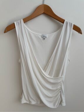 Madison & Berkeley White Surplice Faux Wrap Ruched Tank Top Size M